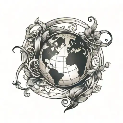 Globe On Inner Ankle With Vines