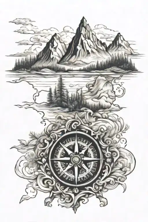 Map And Compass Mountains Rivers Taiga