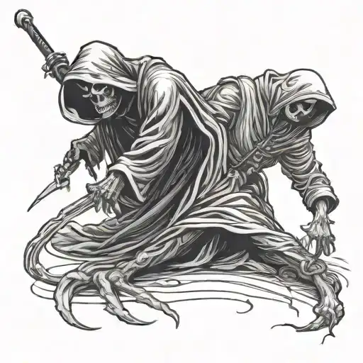 The Grim Reaper Trying To Grab A Man On The Ground
