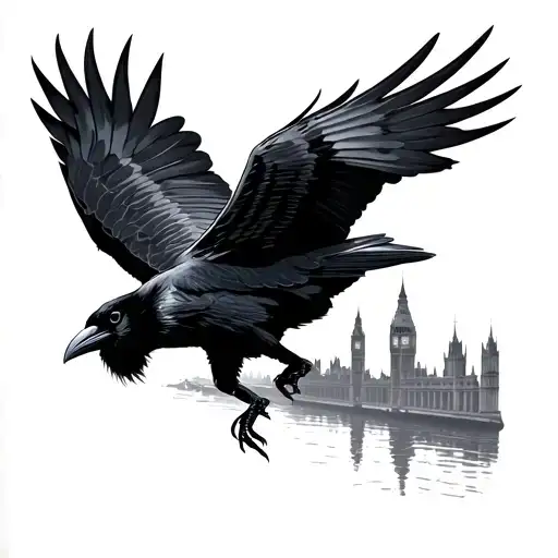 Raven Flying London Skyline