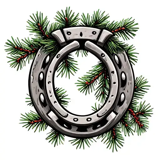 Horseshoe And Pine Tree Branch