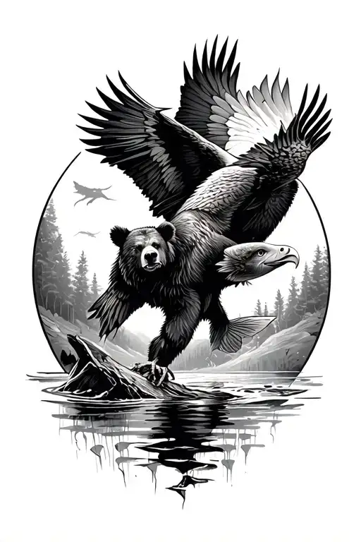 Bear And Eagle Catching Fish