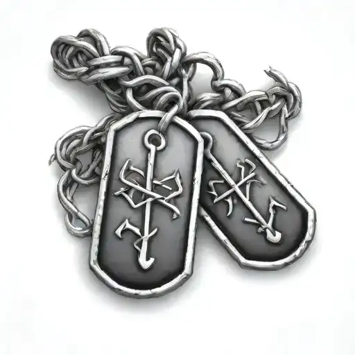 Dog Tags Wrapped With Barbed Wire