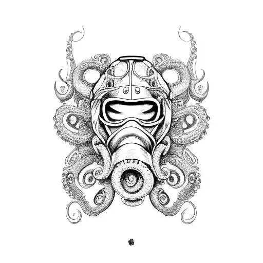 A Goalie Mask With An Octopus Tentacle Incorporated Into The Design