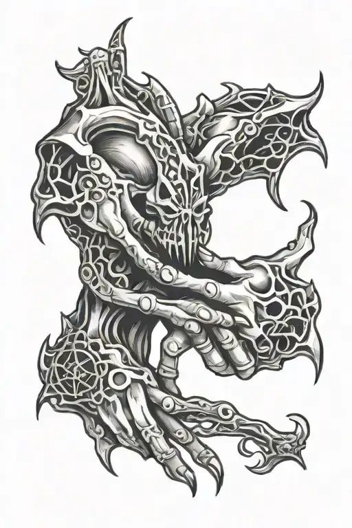Demon Sigils Intertwined On Fingers Representing Death And Love