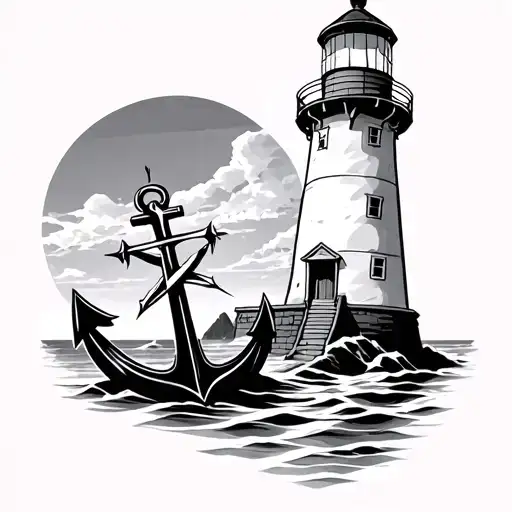 Lighthouse With Compass And Or Anchor Tattoo Small For Men