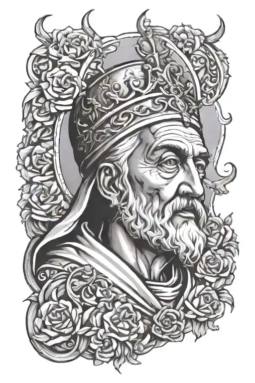 Design A Black And Grey Portrait Of A Significant Religious Figure For A Back