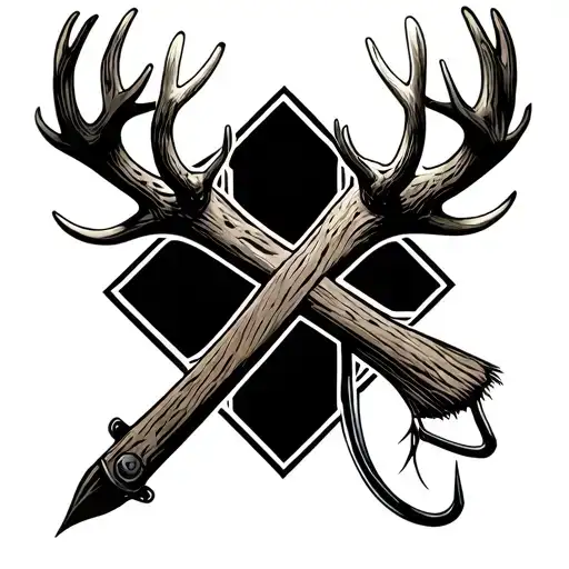 Old Rugged Cross With Antler And Fishing Hook