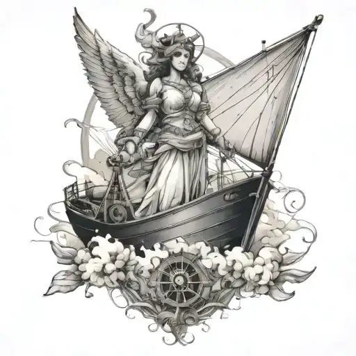 An Angel Who Thutshes A Sailer On A Ship Sailing