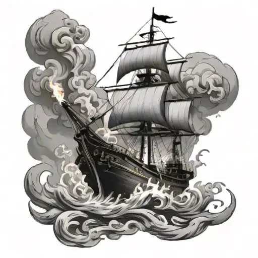 Ship On Fire Flames Symbolizing