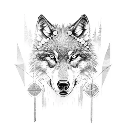 Woman In Wolf Headdress With Nordic Compass And Forest Background Quarter Sleeve