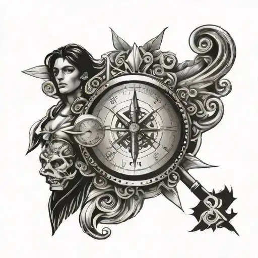 Compass And Half Of A Gladiator Head