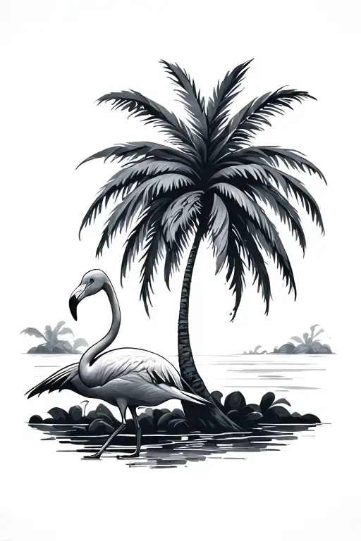 Palm Tree And Flamingo