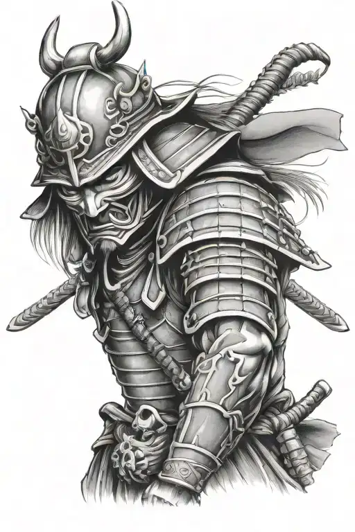 Japanese Samurai Warrior With Mask Adorned