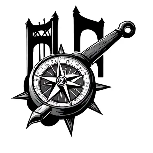 Nautical Compass Intergrated The Mackinaw Bridge Leading