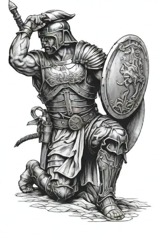 Roman Solider Kneeling Holding The World
