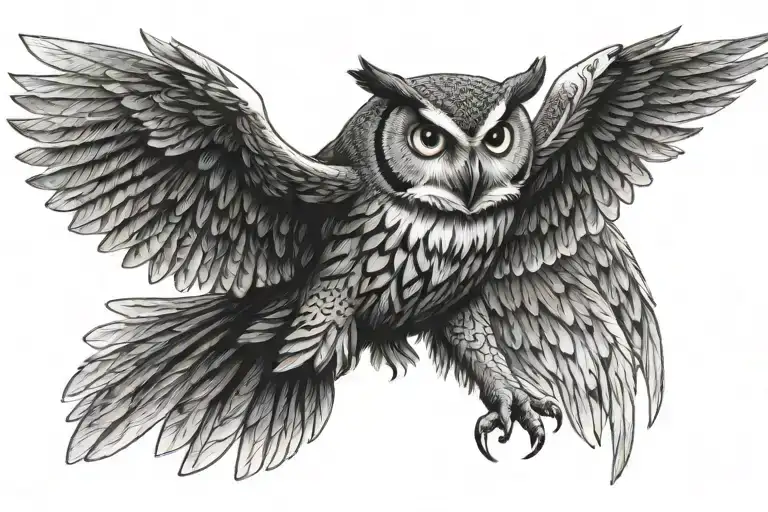 Owl With Outstretched Wings Flying