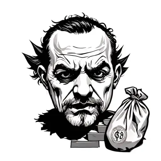 Gangster With Money Bag As Sitting On Stairs