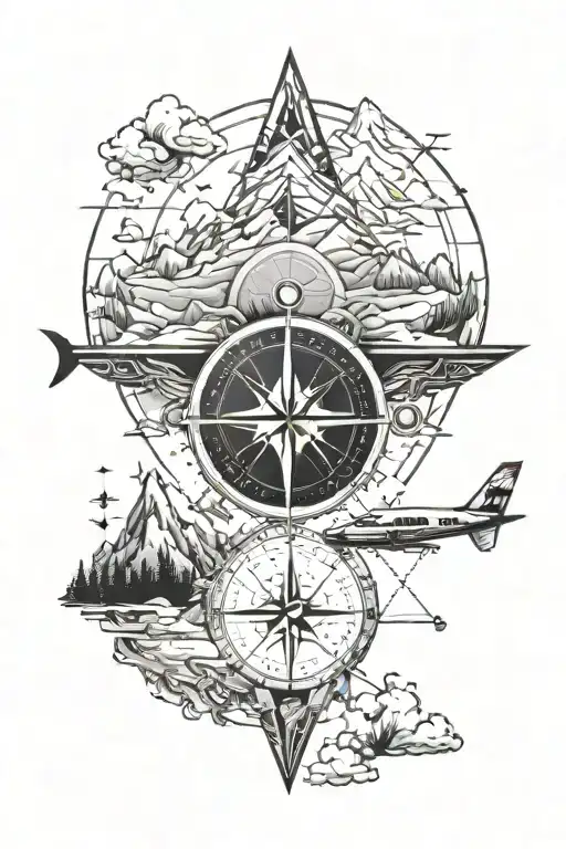 Map And Compass Plane Mountains