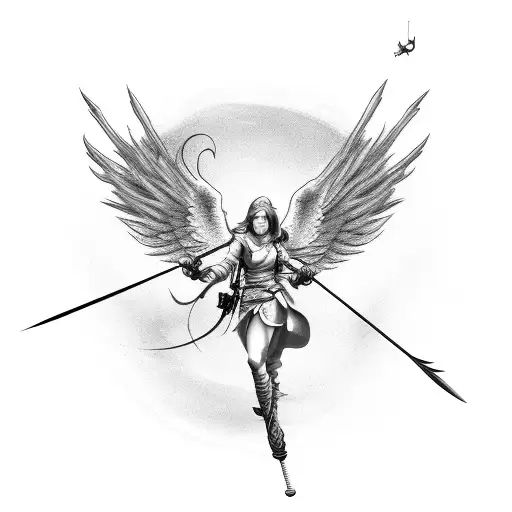 Angel Archer Shooting Flying Dragon