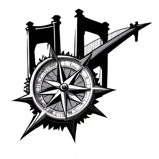 Nautical Compass Intergrated The Mackinaw Bridge Leading