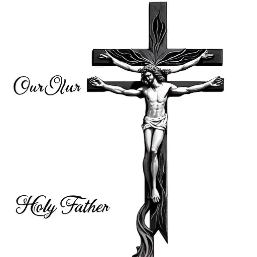 Cross With Our Father Prayer And Holy Spirit At Bottom