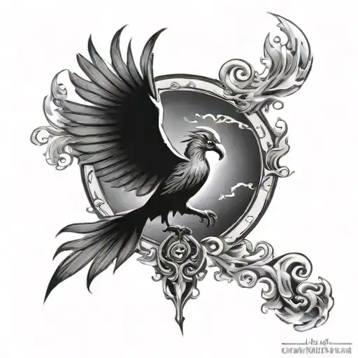 Moon With Phoenix Rising From The Ashes