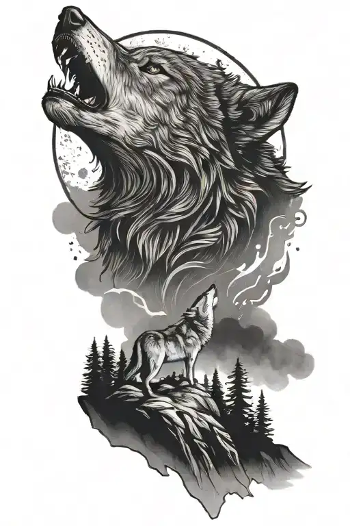 Wolf Howling At The Moon In The Mountains