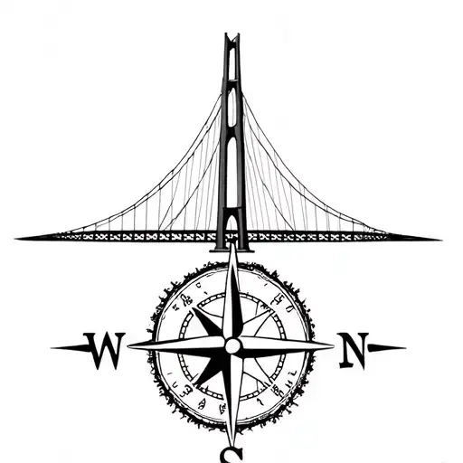 Nautical Compass With The Mackinaw Bridge
