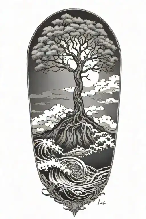 Tree Of Life Surrounded By Stormy Seas