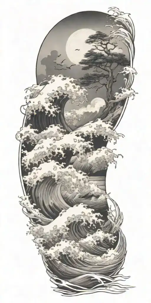 Stormy Seas Surrounding Tree Waves Crashing Waves