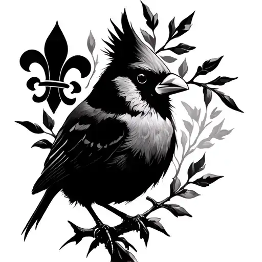 Cardinal And A Fleur De Lis With Branches