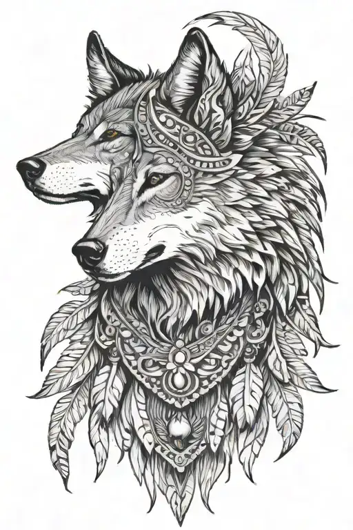 Wolf With Woman's Headdress