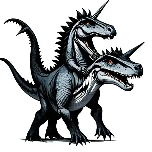 Evil Dead Unicorn Riding A Dinosaur