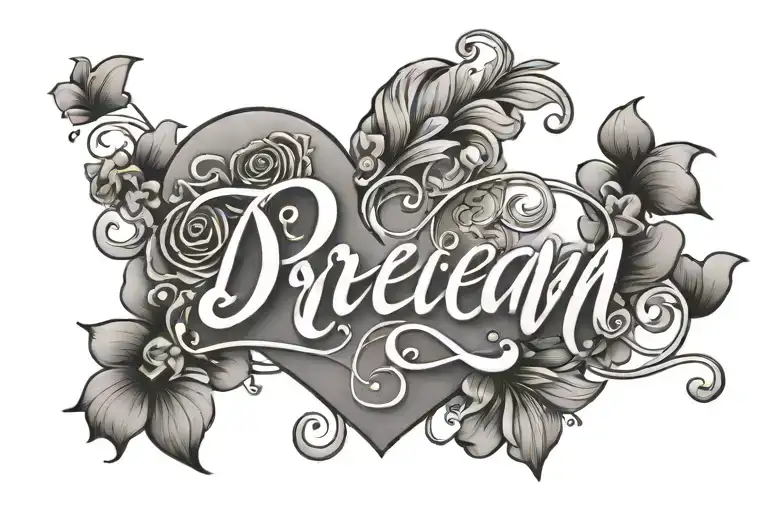 The Word Dream Written In Cursive Surrounded By Hearts