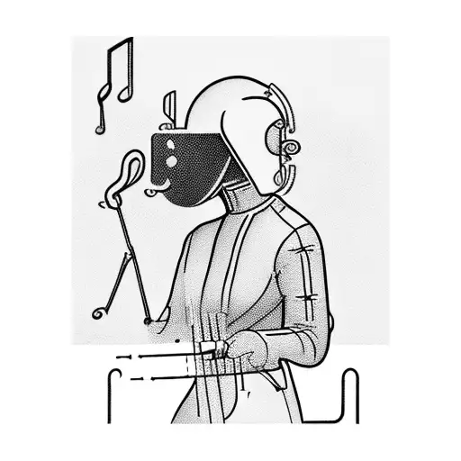 An Elegant Silhouette Of A Female Welder Surrounded By Musical Notes