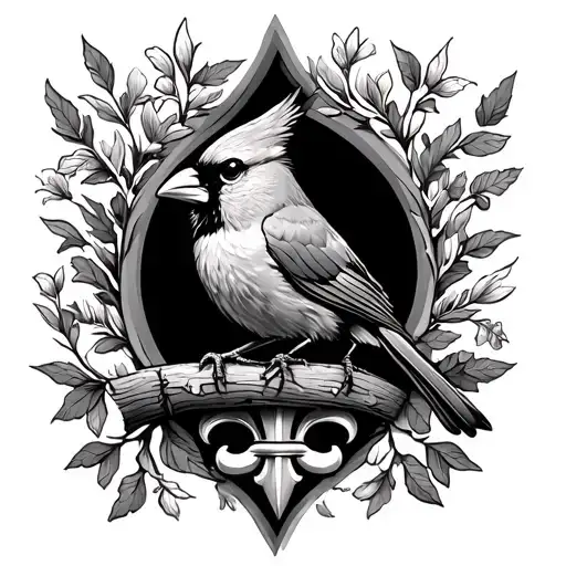 Cardinal And A Fleur De Lis With Branches Stretching Towards