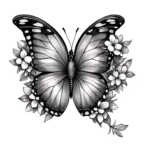 Butterfly Tattoo With One Wing Made From Flowers Symmetrical To Wing
