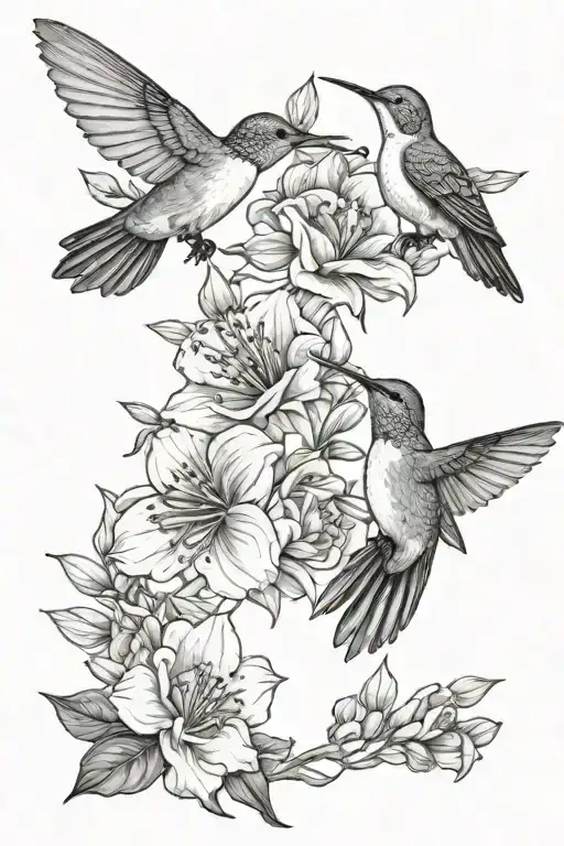 Nature Tattoo Outline Including Humming Birds And The April Birth Flower