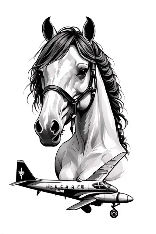 Feminine Tattoo With A Horse And Cesna Airplane Parts