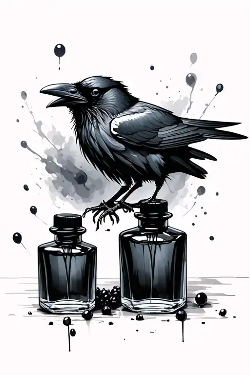 Raven And Ink Bottles