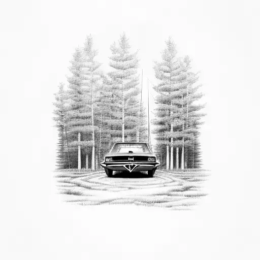 A Classic Hq Holden Car Driving Through A Forest With Fishing Rods Tied To The Roof