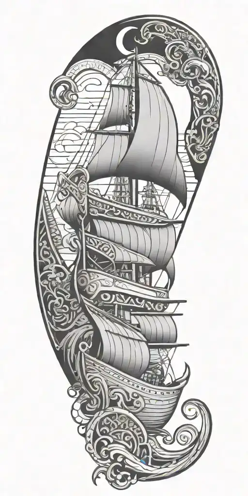 Combination Of A Viking Ship And Egyptian Hieroglyphics