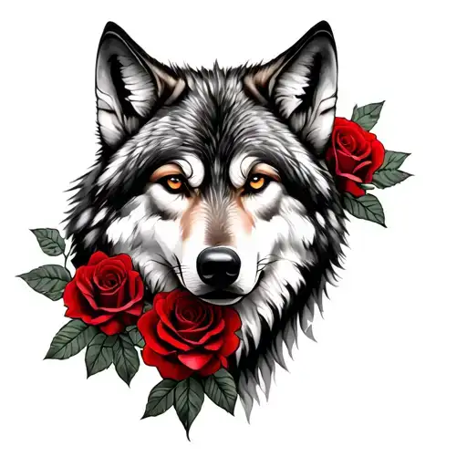 Wolf And Red Roses Wrapped