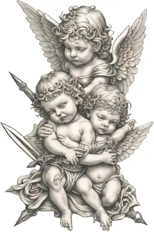 Baby Angels Holding Swords Crossed