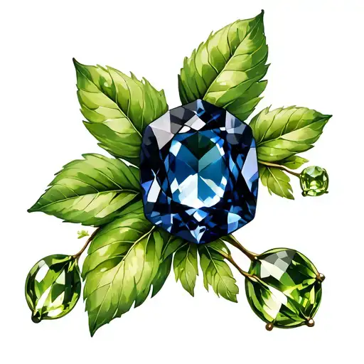 Natural Sapphire And Peridot In Nature