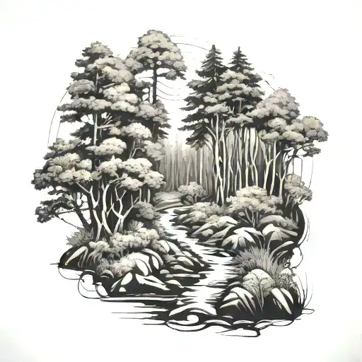 Forest With A Path And A Gibson Es 335 Hiddon Withing The Forest Black And White Forearm