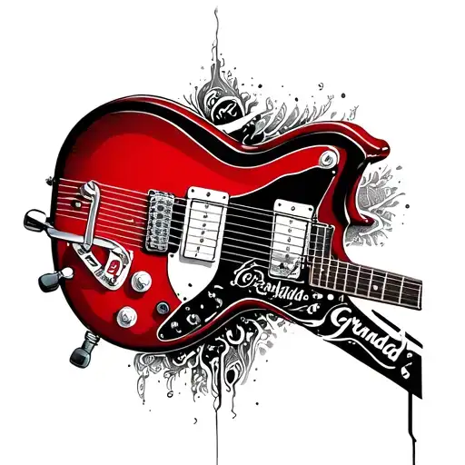 Red Electric Guitar With The Word Grandad Written Within The Neck Of The Red Electric Guitar