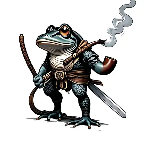 Frog Samurai With Sword Sheeted And Pipe Smoking