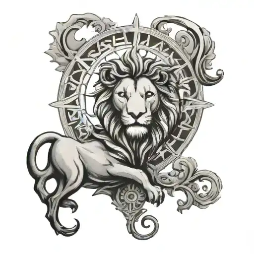 Zodiac Symbol For Leo And The Sun And A Crescent Moon